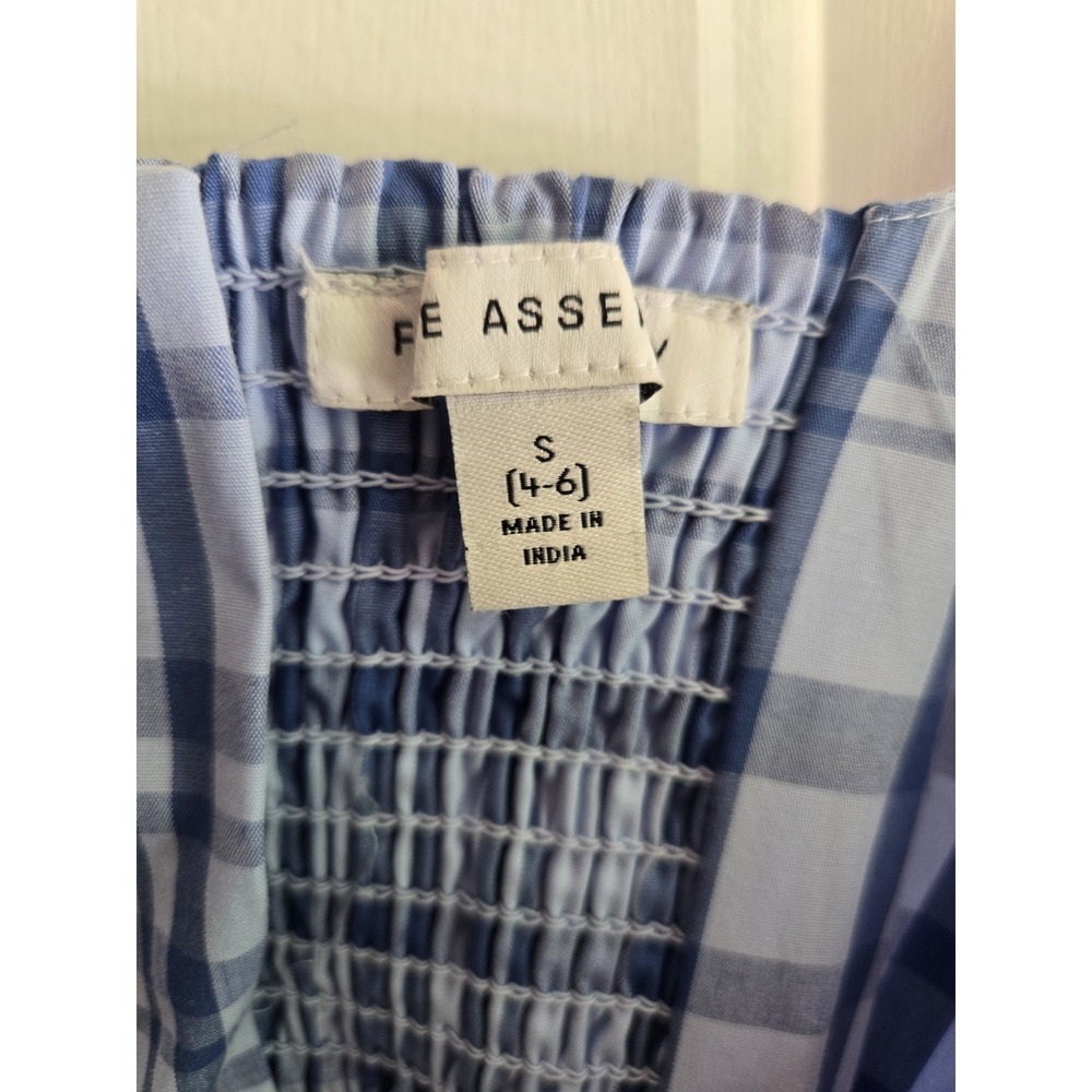 Free Assembly Women's S 4/6 Blue Checker Dress Belt Pockets CottageCore Prairie - Picture 2 of 6